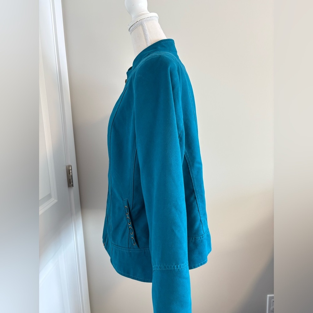 TanJay Women’s Teal Faux-Suede Zip Front Jacket Size 14 Petite - Picture 6 of 14